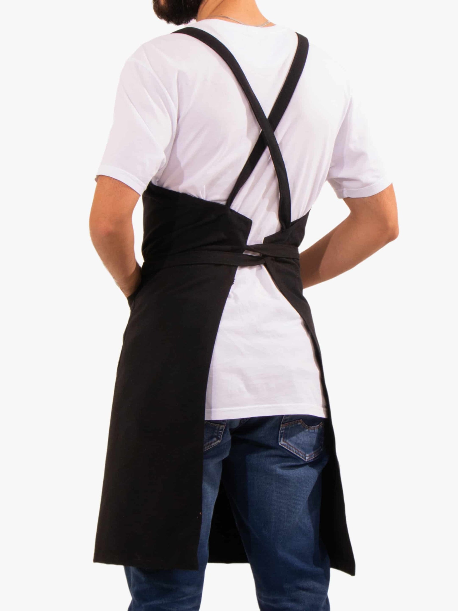 Blackcurrant Black Morada apron showing cross-back straps