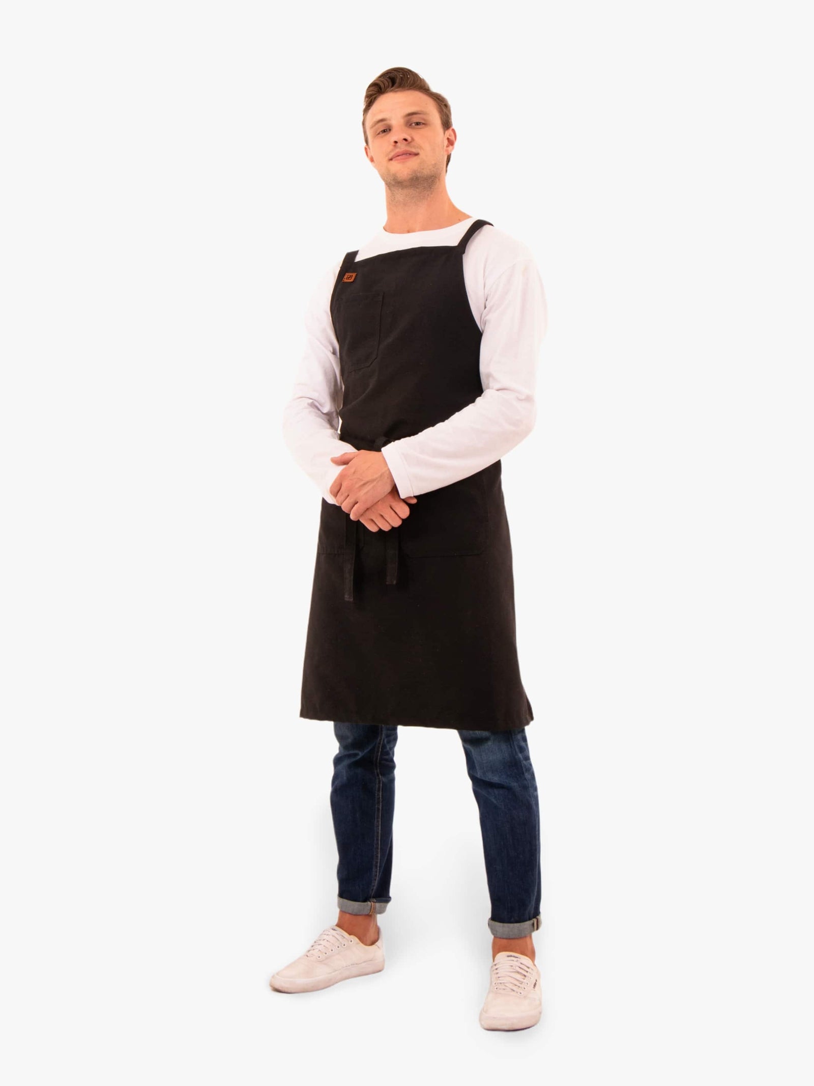 Blackcurrant Black Morada apron worn from the front