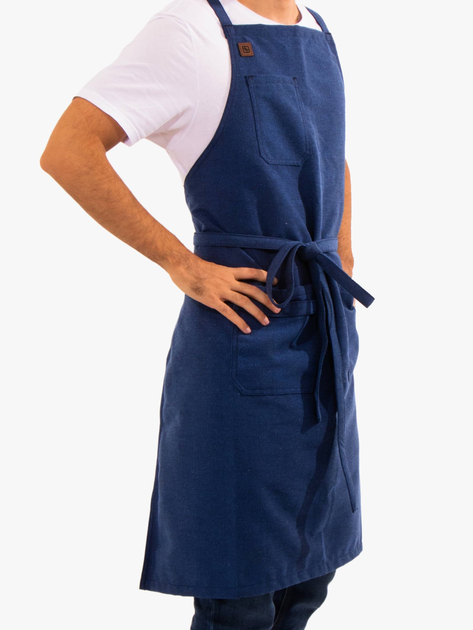 Side view of the Blueberry Blue Morada apron