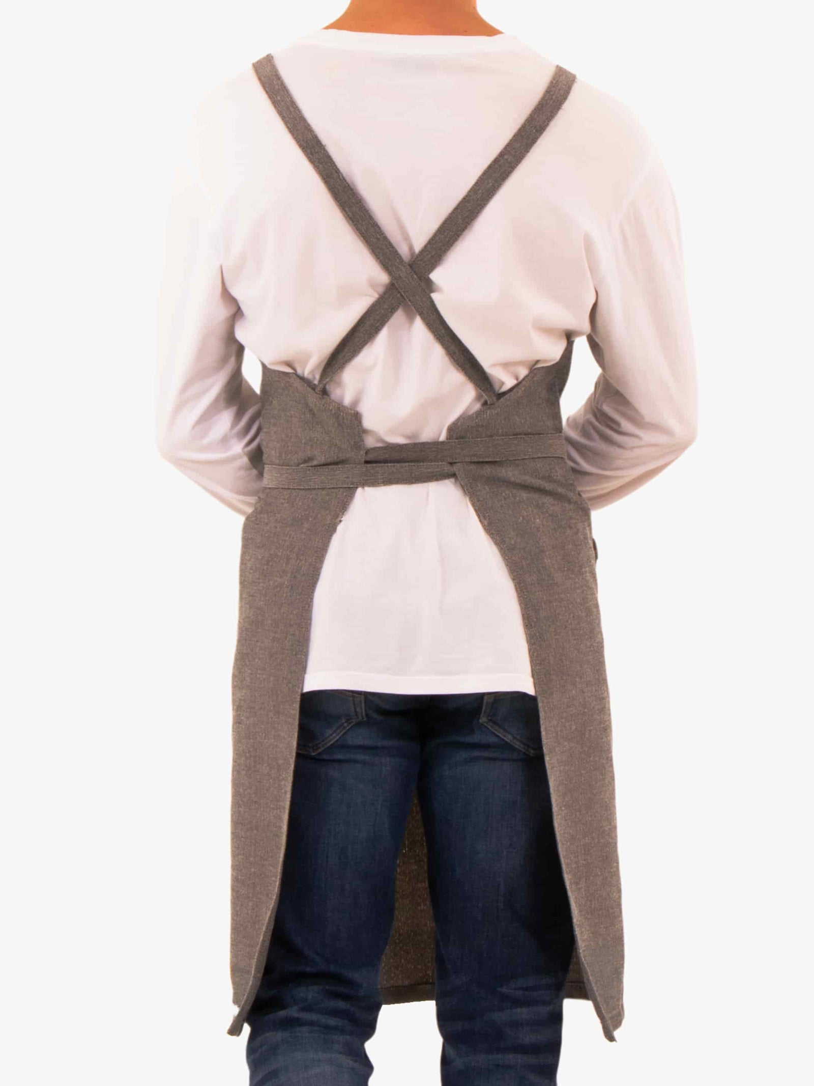 Dragonfruit Grey Morada apron showing cross-back straps