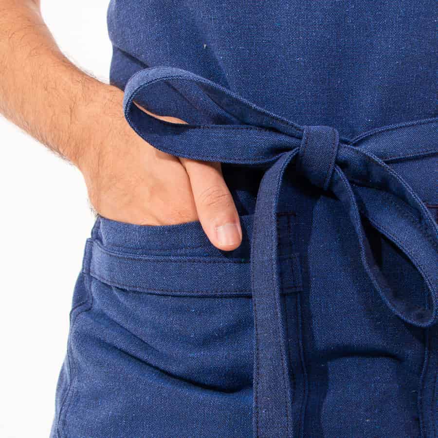 Close-up of reinforced stitching on a Morada apron